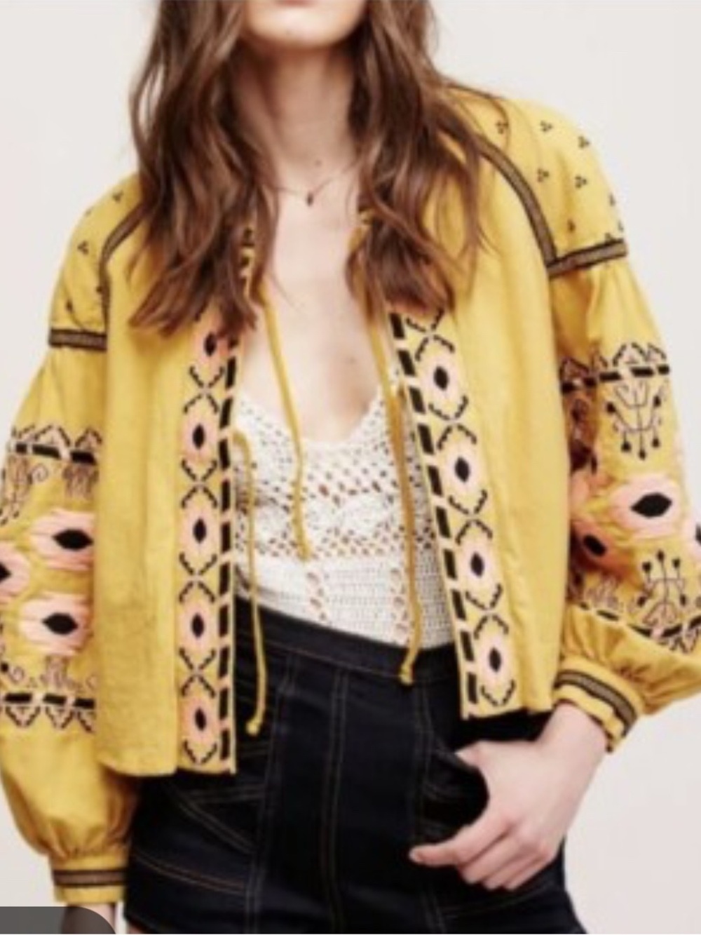 Mustard Embroidered Bomber Jacket - Women's Bomber Coat